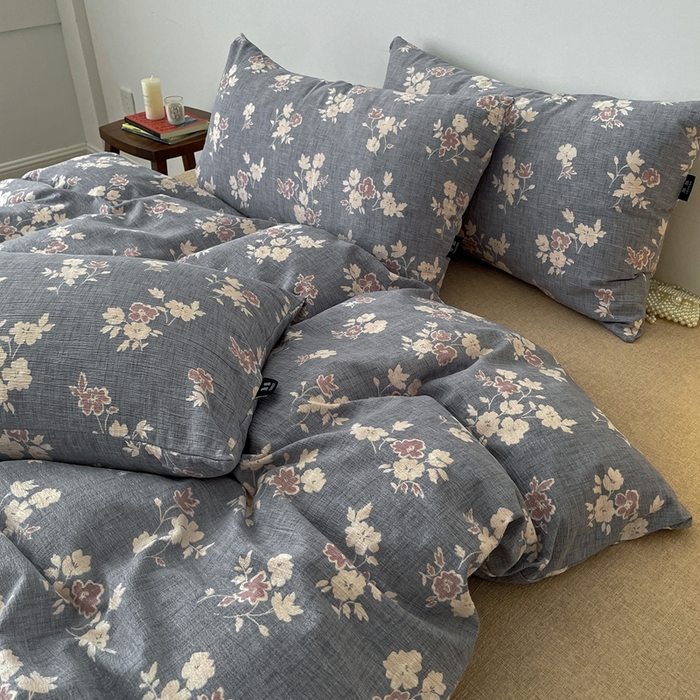 91家纺网 家纺一手货源 找家纺 仟网汇 2025新款高克重亚麻复古简单款四件套 夕颜