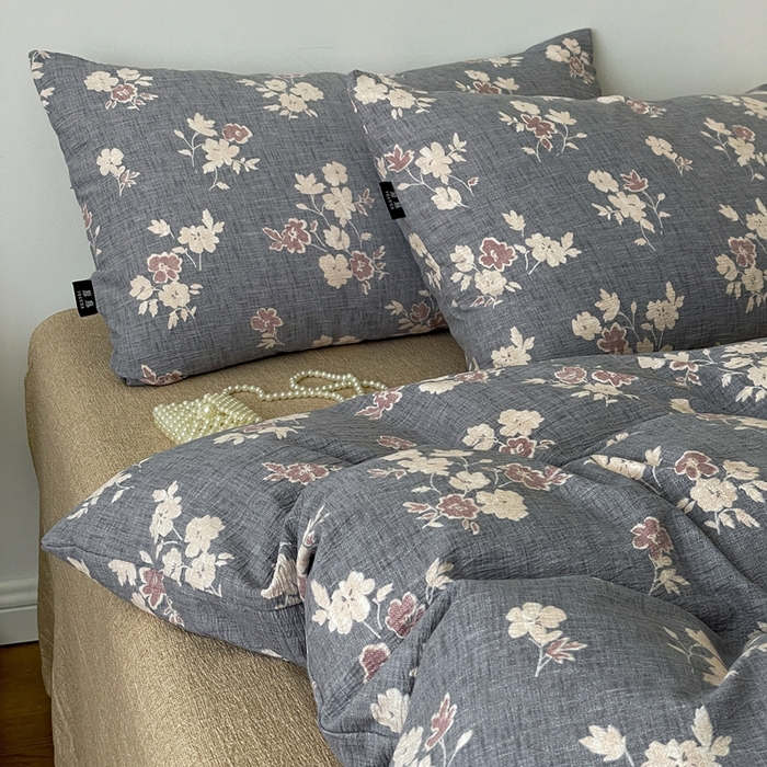 91家纺网 家纺一手货源 找家纺 仟网汇 2025新款高克重亚麻复古简单款四件套 夕颜