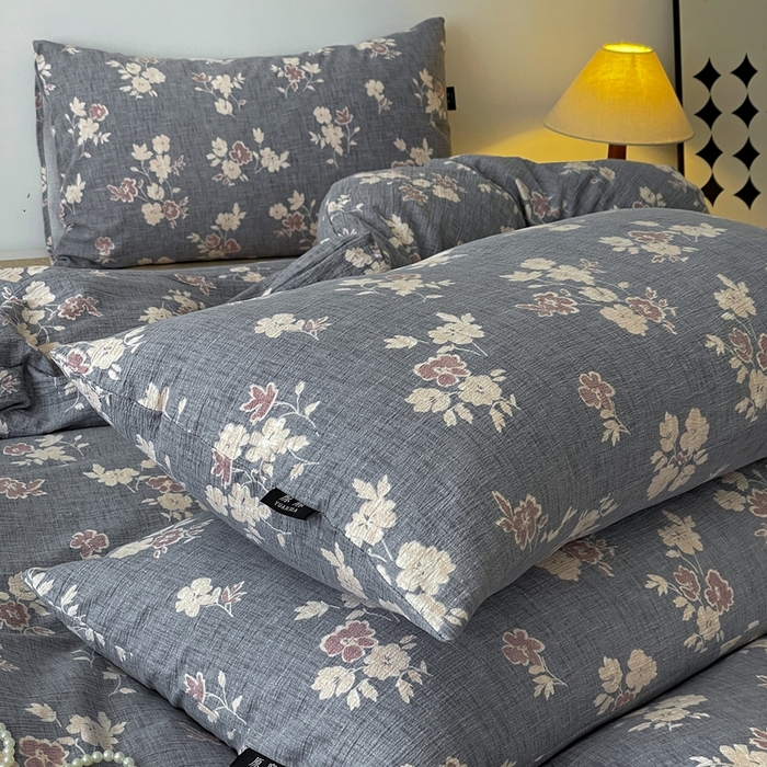 91家纺网 家纺一手货源 找家纺 仟网汇 2025新款高克重亚麻复古简单款四件套 夕颜