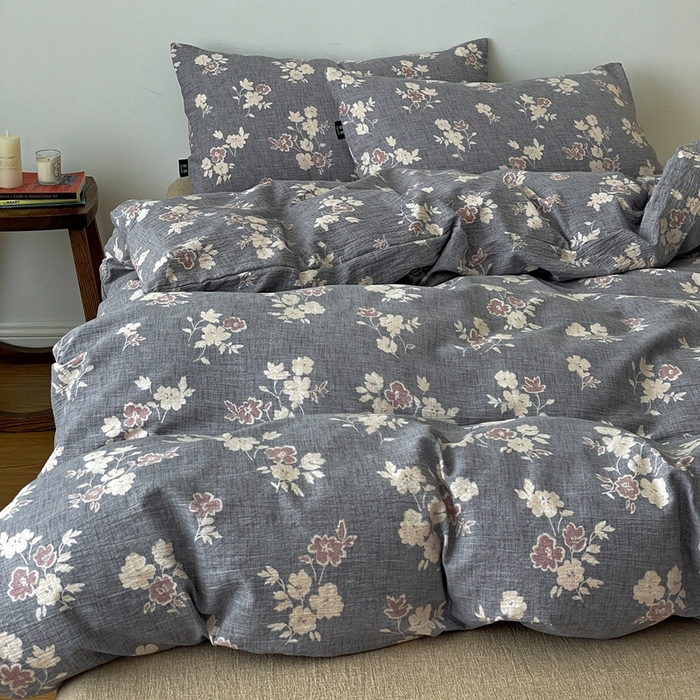 91家纺网 家纺一手货源 找家纺 仟网汇 2025新款高克重亚麻复古简单款四件套 夕颜