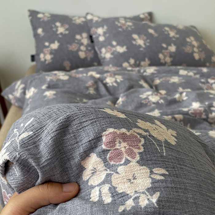 91家纺网 家纺一手货源 找家纺 仟网汇 2025新款高克重亚麻复古简单款四件套 夕颜