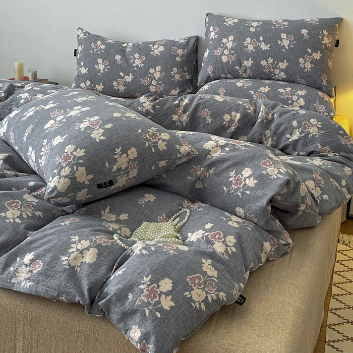 91家纺网 家纺一手货源 找家纺 仟网汇 2025新款高克重亚麻复古简单款四件套 夕颜