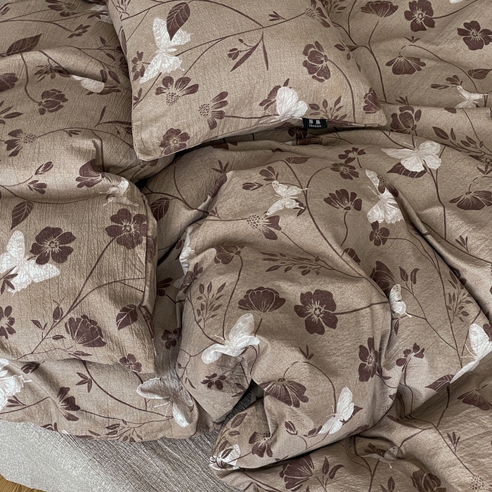 91家纺网 家纺一手货源 找家纺 仟网汇 2025新款高克重亚麻复古简单款四件套 晓梦