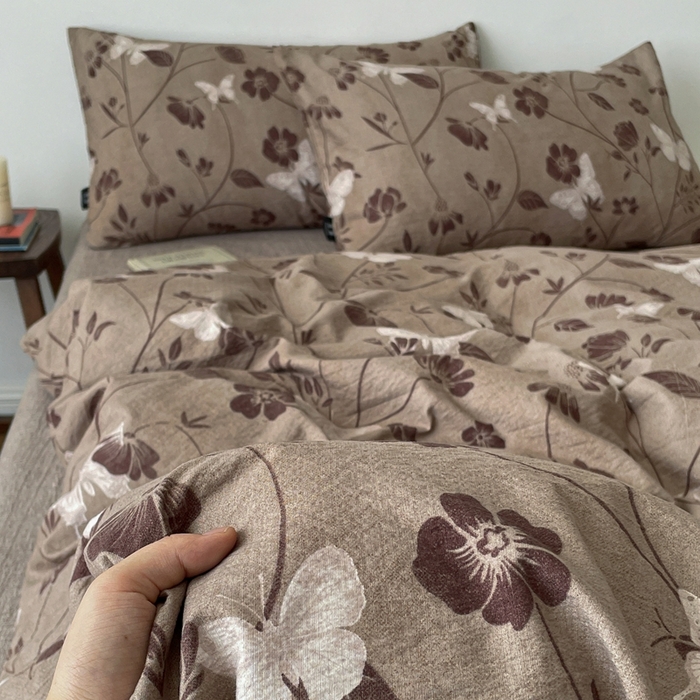 91家纺网 家纺一手货源 找家纺 仟网汇 2025新款高克重亚麻复古简单款四件套 晓梦