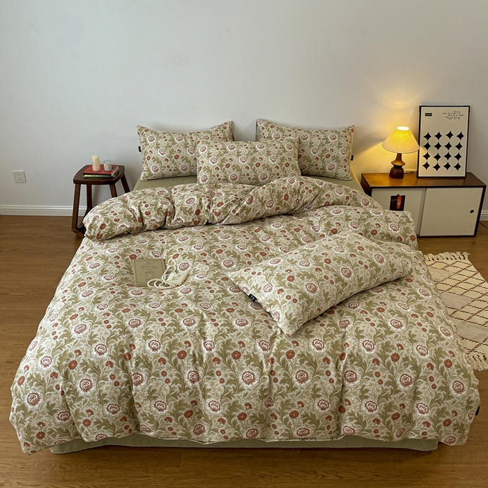 91家纺网 家纺一手货源 找家纺 仟网汇 2025新款高克重亚麻复古简单款四件套 夜莺之歌