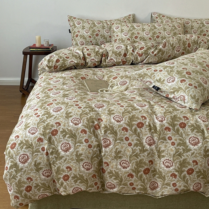 91家纺网 家纺一手货源 找家纺 仟网汇 2025新款高克重亚麻复古简单款四件套 夜莺之歌