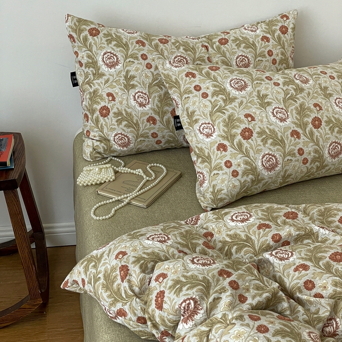 91家纺网 家纺一手货源 找家纺 仟网汇 2025新款高克重亚麻复古简单款四件套 夜莺之歌