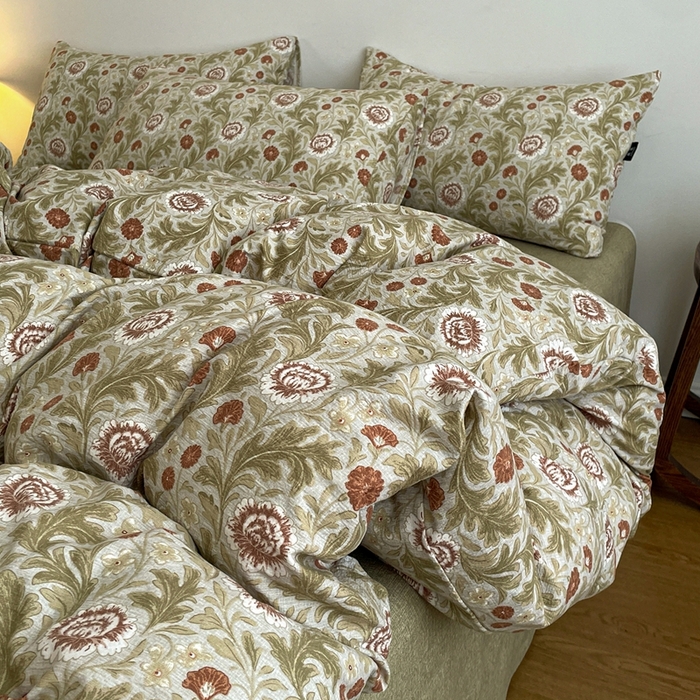 91家纺网 家纺一手货源 找家纺 仟网汇 2025新款高克重亚麻复古简单款四件套 夜莺之歌