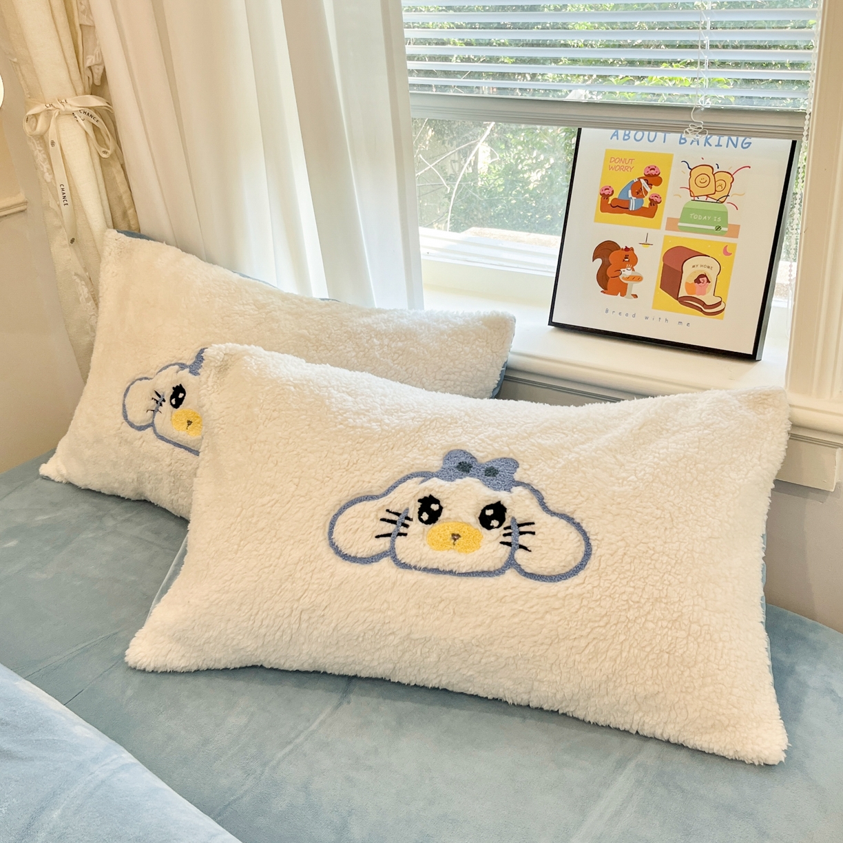 91家纺网 家纺一手货源 找家纺 乐坊 2025新款大阪羊羔绒牛奶绒卡通四件套冬季加厚保暖 大耳鼠狗-白蓝