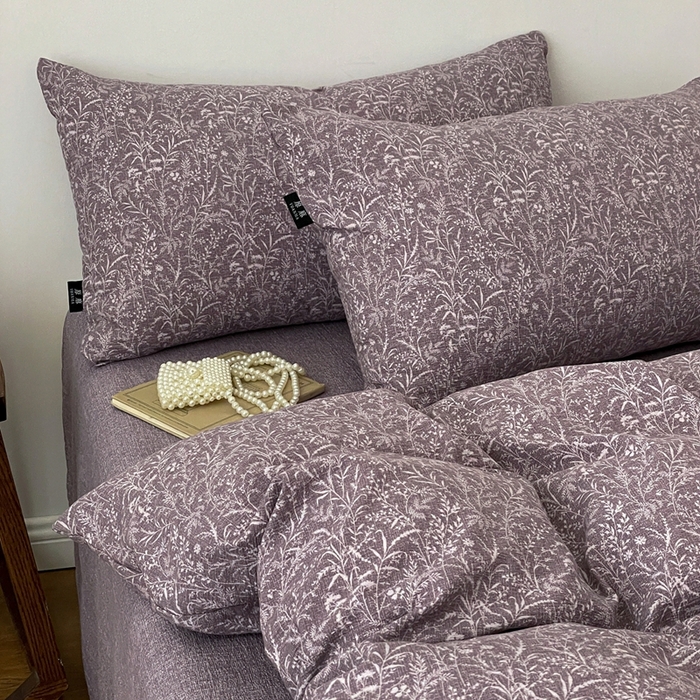 91家纺网 家纺一手货源 找家纺 仟网汇 2025新款高克重亚麻复古简单款四件套 鸢尾紫