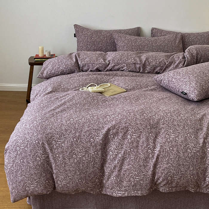 91家纺网 家纺一手货源 找家纺 仟网汇 2025新款高克重亚麻复古简单款四件套 鸢尾紫