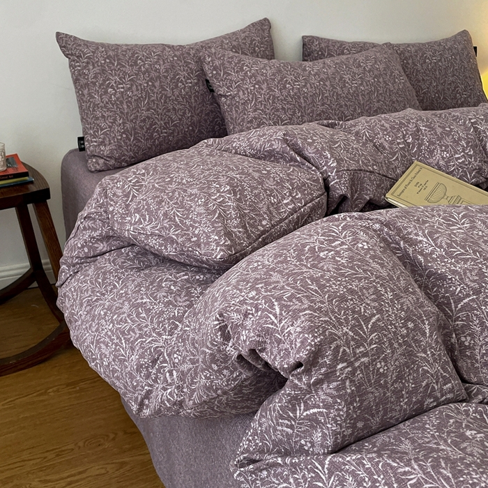 仟网汇 2025新款高克重亚麻复古简单款四件套 鸢尾紫