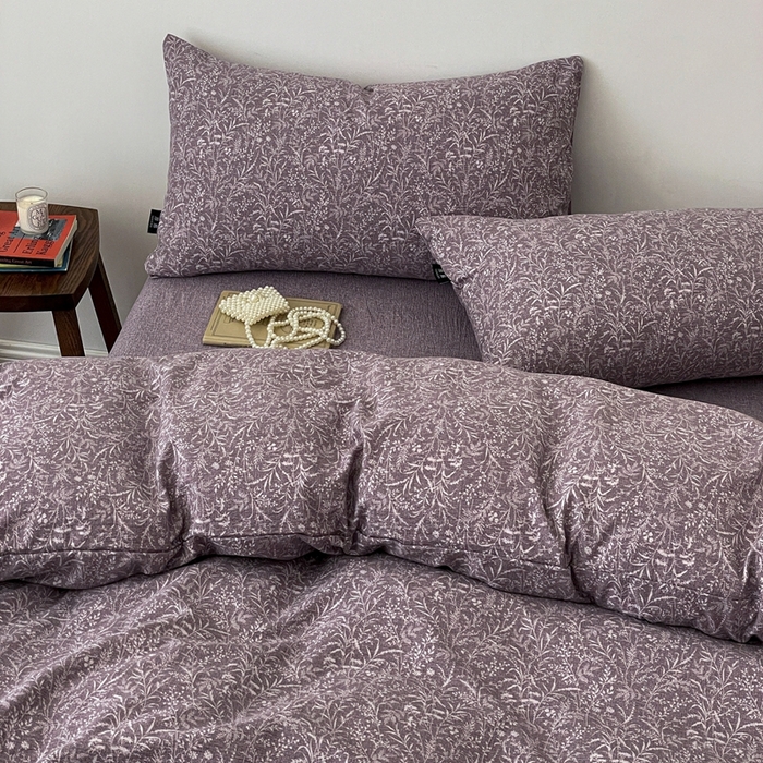 91家纺网 家纺一手货源 找家纺 仟网汇 2025新款高克重亚麻复古简单款四件套 鸢尾紫