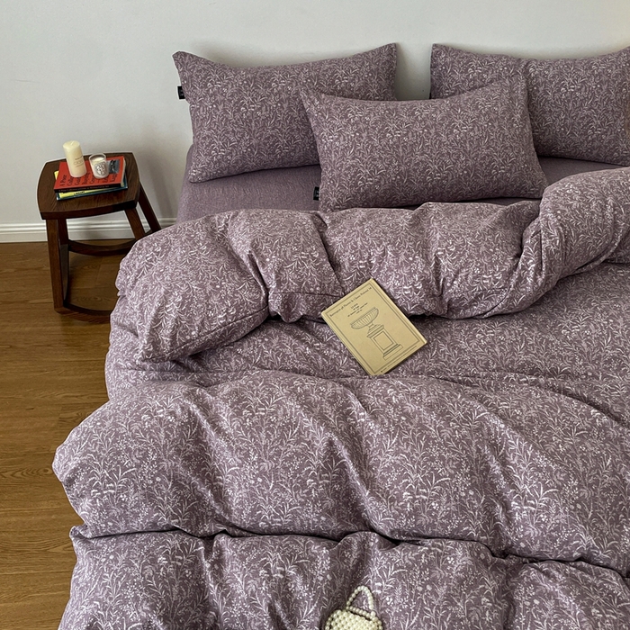 91家纺网 家纺一手货源 找家纺 仟网汇 2025新款高克重亚麻复古简单款四件套 鸢尾紫