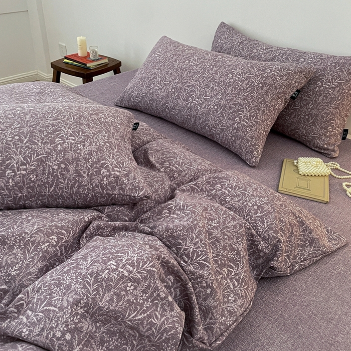 91家纺网 家纺一手货源 找家纺 仟网汇 2025新款高克重亚麻复古简单款四件套 鸢尾紫