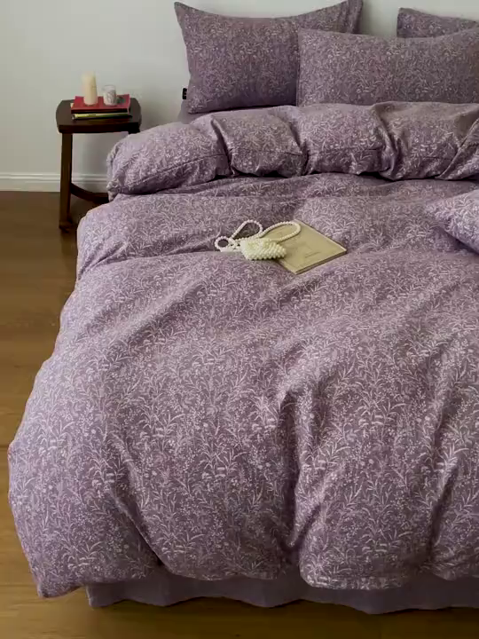 91家纺网 家纺一手货源 找家纺 仟网汇 2025新款高克重亚麻复古简单款四件套 鸢尾紫