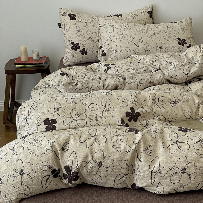 91家纺网 家纺一手货源 找家纺 仟网汇 2025新款高克重亚麻复古简单款四件套 约定咖