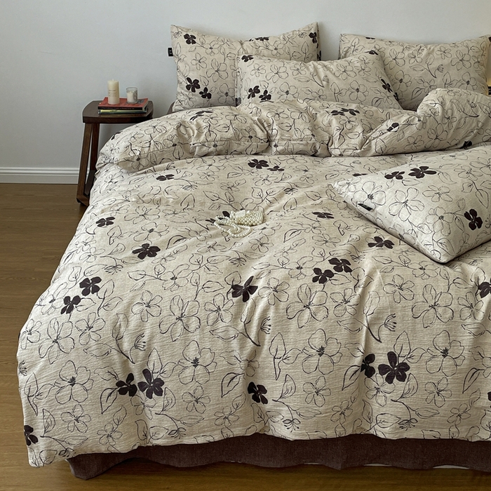 91家纺网 家纺一手货源 找家纺 仟网汇 2025新款高克重亚麻复古简单款四件套 约定咖