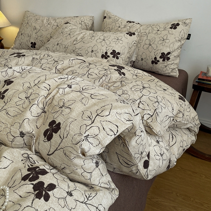 91家纺网 家纺一手货源 找家纺 仟网汇 2025新款高克重亚麻复古简单款四件套 约定咖