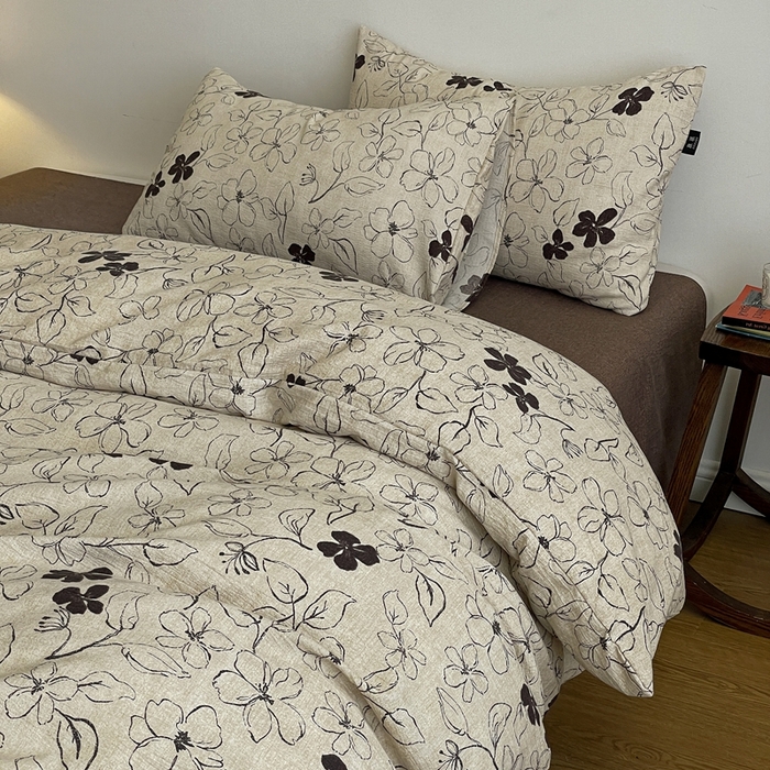 91家纺网 家纺一手货源 找家纺 仟网汇 2025新款高克重亚麻复古简单款四件套 约定咖