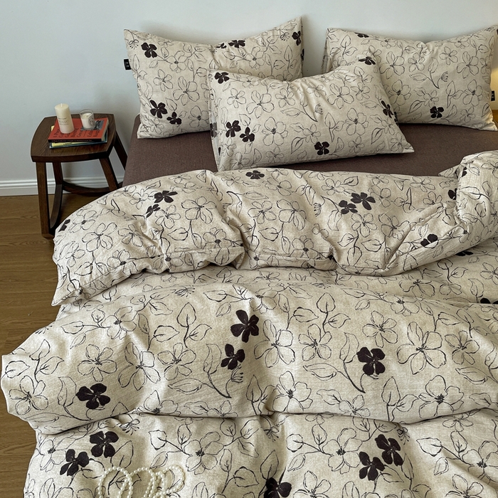 91家纺网 家纺一手货源 找家纺 仟网汇 2025新款高克重亚麻复古简单款四件套 约定咖