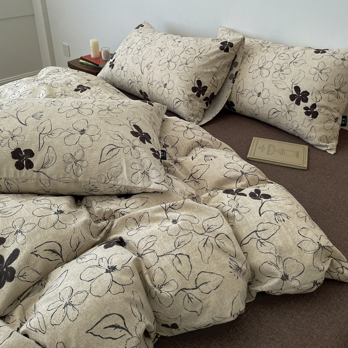 91家纺网 家纺一手货源 找家纺 仟网汇 2025新款高克重亚麻复古简单款四件套 约定咖