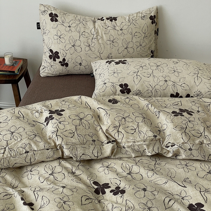 91家纺网 家纺一手货源 找家纺 仟网汇 2025新款高克重亚麻复古简单款四件套 约定咖