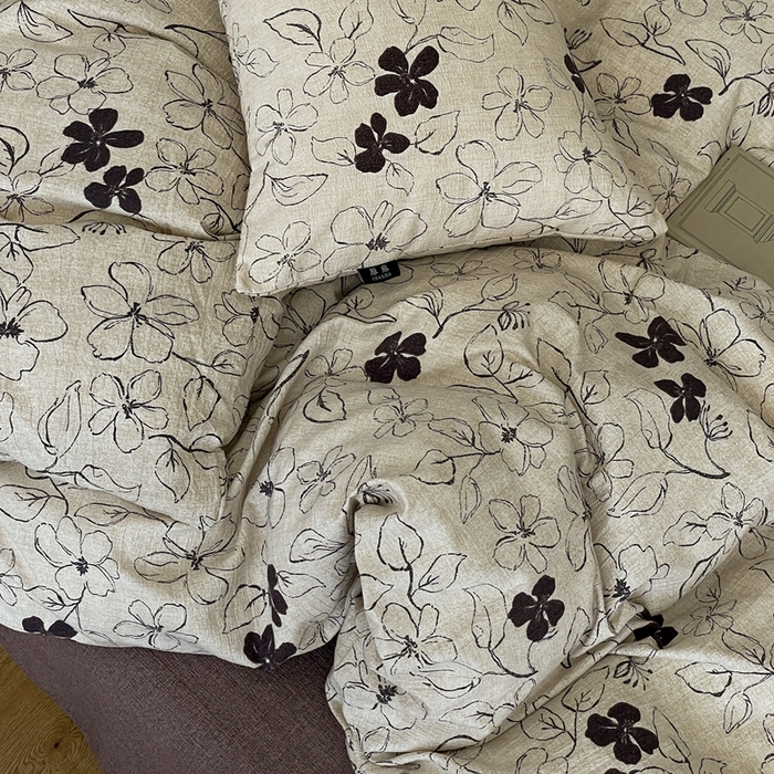 91家纺网 家纺一手货源 找家纺 仟网汇 2025新款高克重亚麻复古简单款四件套 约定咖