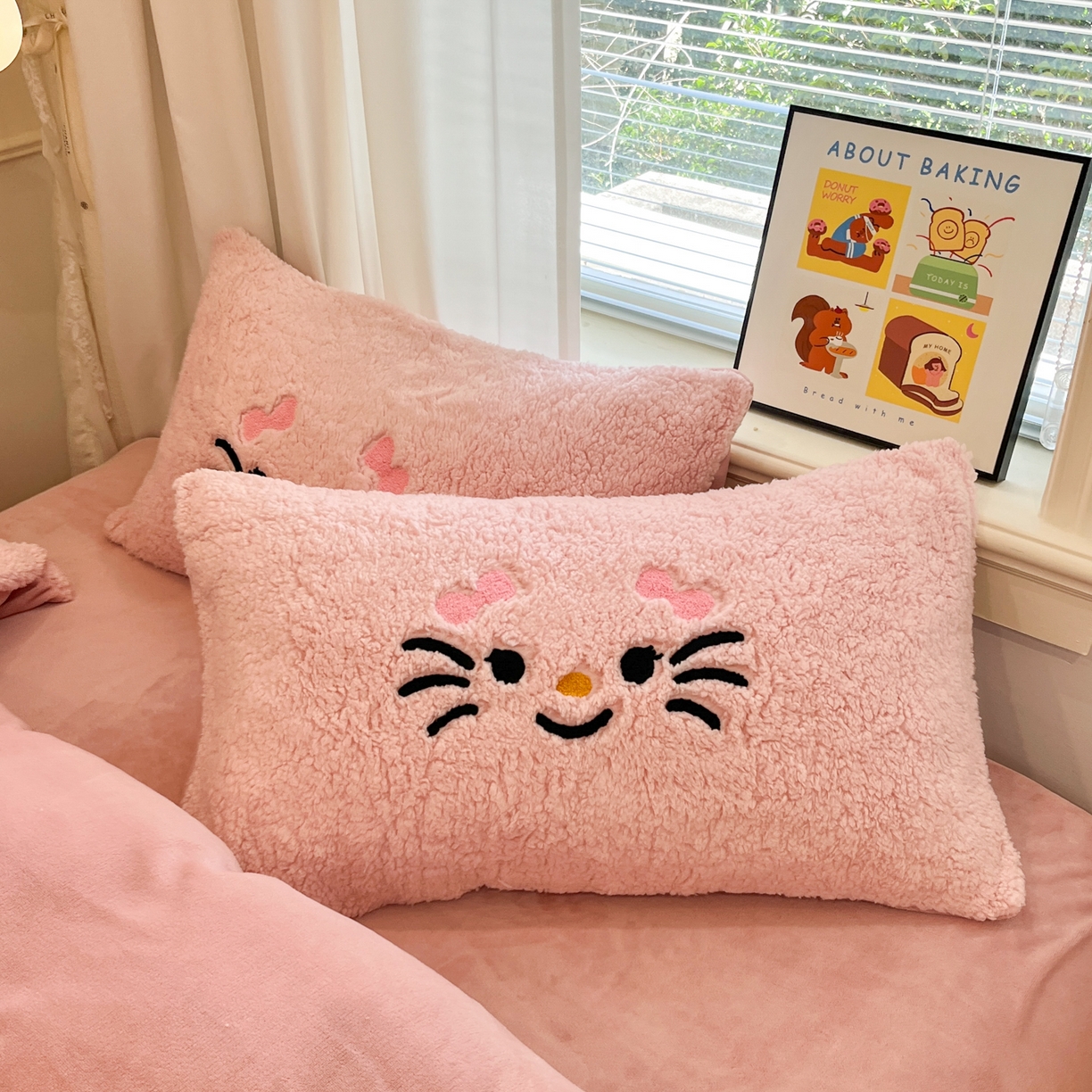 91家纺网 家纺一手货源 找家纺 乐坊 2025新款大阪羊羔绒牛奶绒卡通四件套冬季加厚保暖 可爱猫咪-粉