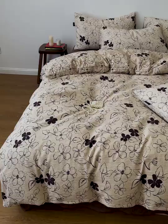 91家纺网 家纺一手货源 找家纺 仟网汇 2025新款高克重亚麻复古简单款四件套 约定咖