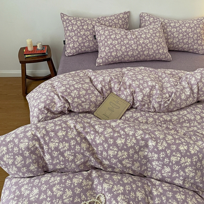 91家纺网 家纺一手货源 找家纺 仟网汇 2025新款高克重亚麻复古简单款四件套 紫嫣