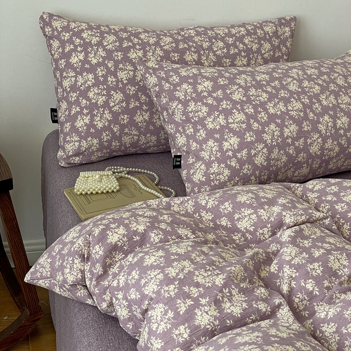 91家纺网 家纺一手货源 找家纺 仟网汇 2025新款高克重亚麻复古简单款四件套 紫嫣