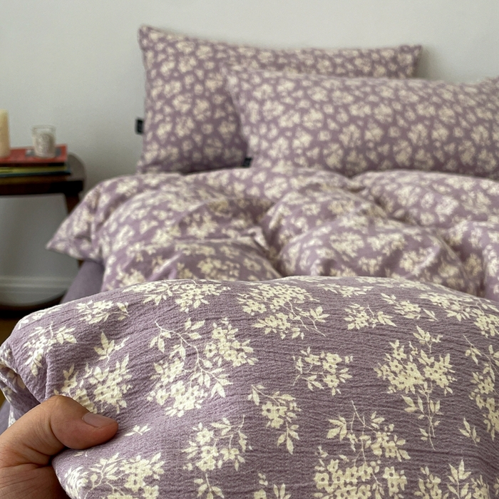 91家纺网 家纺一手货源 找家纺 仟网汇 2025新款高克重亚麻复古简单款四件套 紫嫣