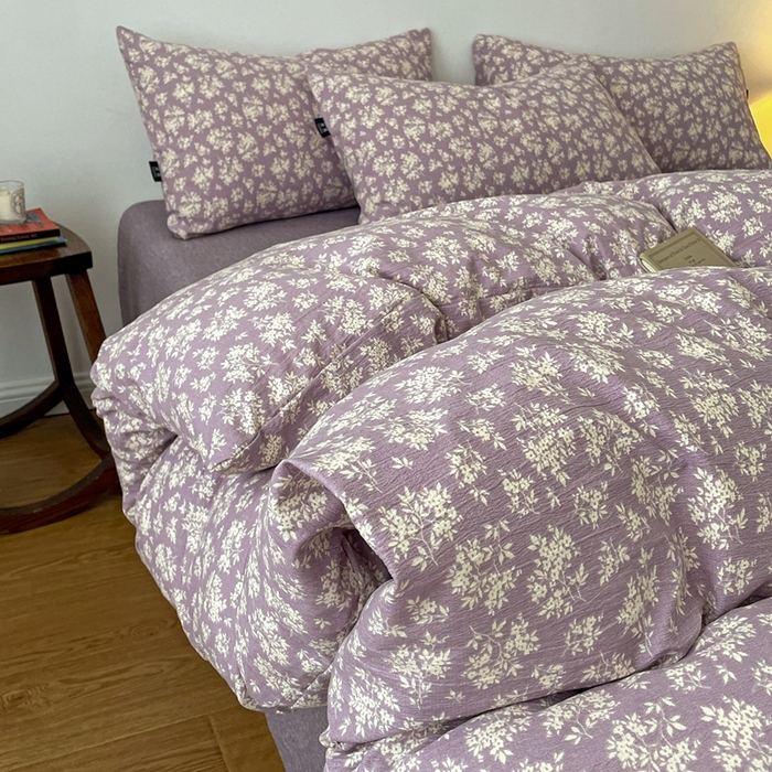 仟网汇 2025新款高克重亚麻复古简单款四件套 紫嫣