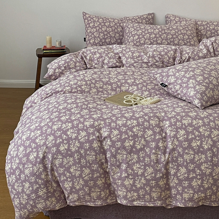 91家纺网 家纺一手货源 找家纺 仟网汇 2025新款高克重亚麻复古简单款四件套 紫嫣