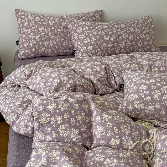 91家纺网 家纺一手货源 找家纺 仟网汇 2025新款高克重亚麻复古简单款四件套 紫嫣