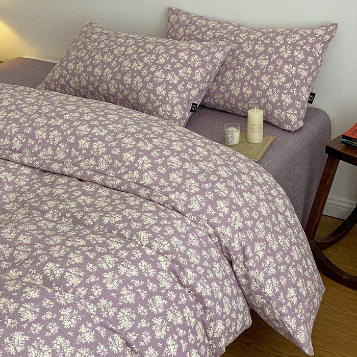 91家纺网 家纺一手货源 找家纺 仟网汇 2025新款高克重亚麻复古简单款四件套 紫嫣