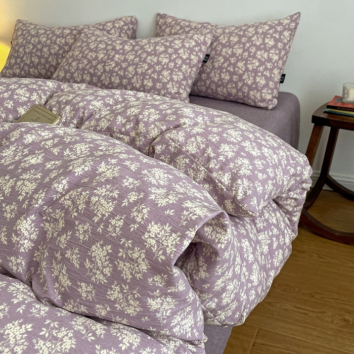 91家纺网 家纺一手货源 找家纺 仟网汇 2025新款高克重亚麻复古简单款四件套 紫嫣