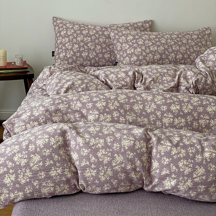 91家纺网 家纺一手货源 找家纺 仟网汇 2025新款高克重亚麻复古简单款四件套 紫嫣