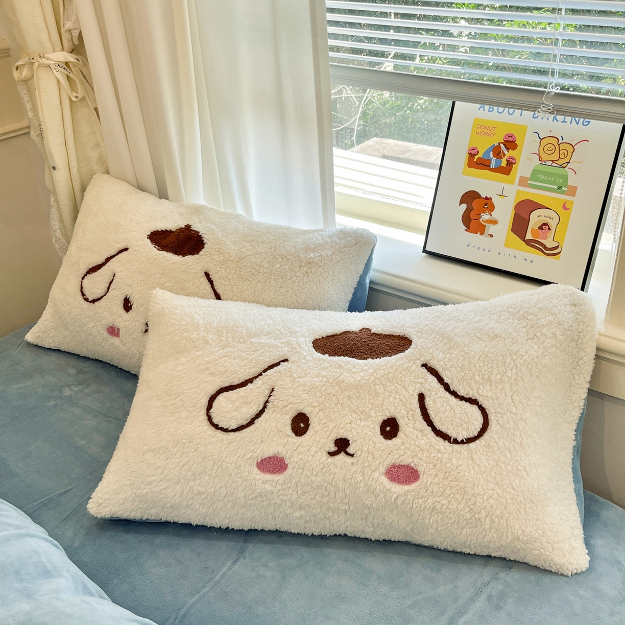 91家纺网 家纺一手货源 找家纺 乐坊 2025新款大阪羊羔绒牛奶绒卡通四件套冬季加厚保暖 晚安狗-白蓝