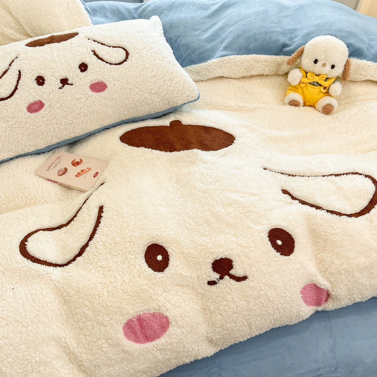 91家纺网 家纺一手货源 找家纺 乐坊 2025新款大阪羊羔绒牛奶绒卡通四件套冬季加厚保暖 晚安狗-白蓝