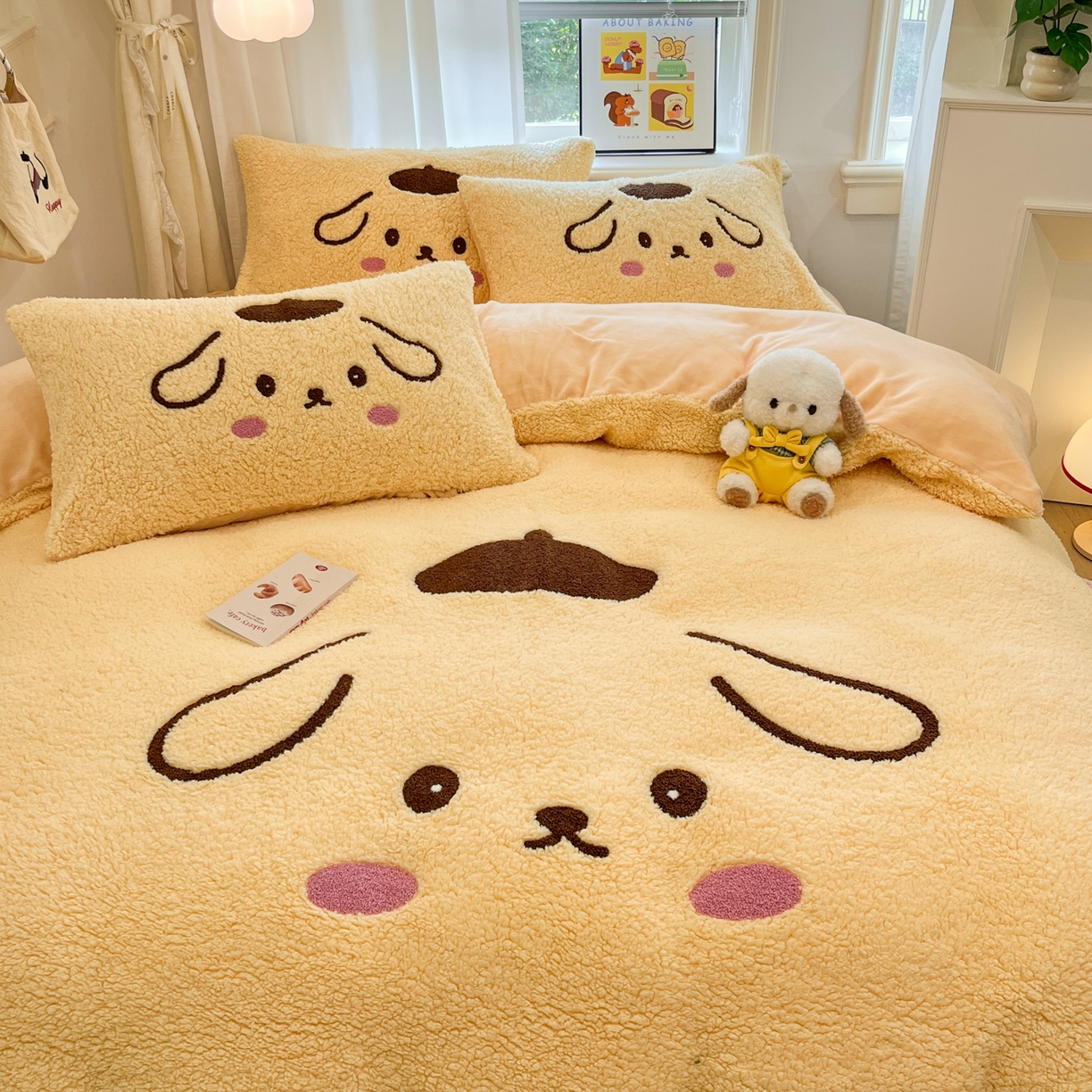 91家纺网 家纺一手货源 找家纺 乐坊 2025新款大阪羊羔绒牛奶绒卡通四件套冬季加厚保暖 晚安狗-黄