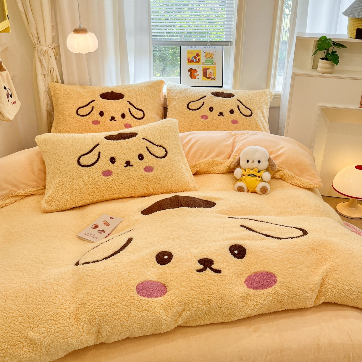 91家纺网 家纺一手货源 找家纺 乐坊 2025新款大阪羊羔绒牛奶绒卡通四件套冬季加厚保暖 晚安狗-黄