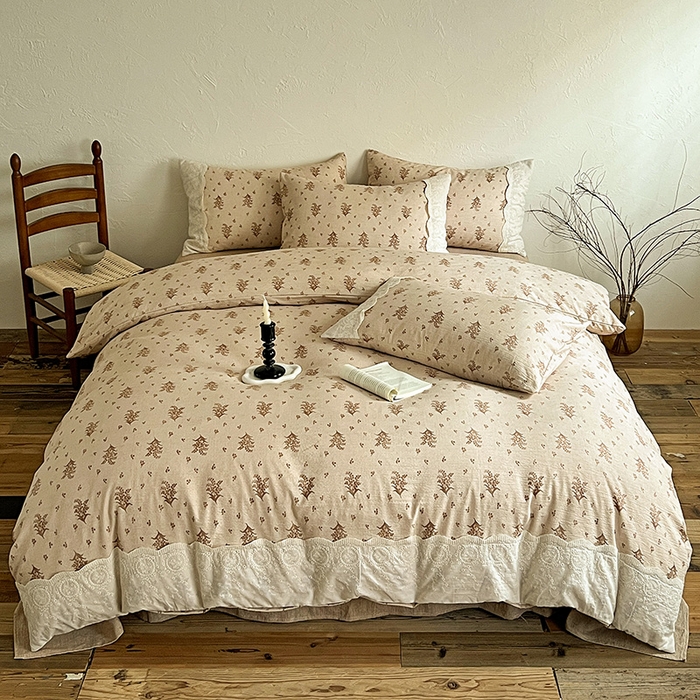 91家纺网 家纺一手货源 找家纺 （总）仟网汇 2025新款亚麻复古花边系列四件套