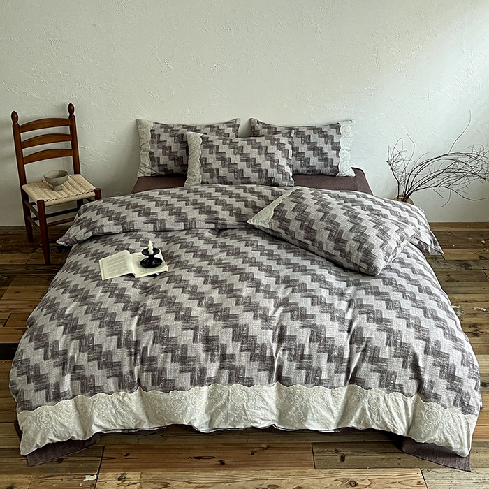 91家纺网 家纺一手货源 找家纺 （总）仟网汇 2025新款亚麻复古花边系列四件套