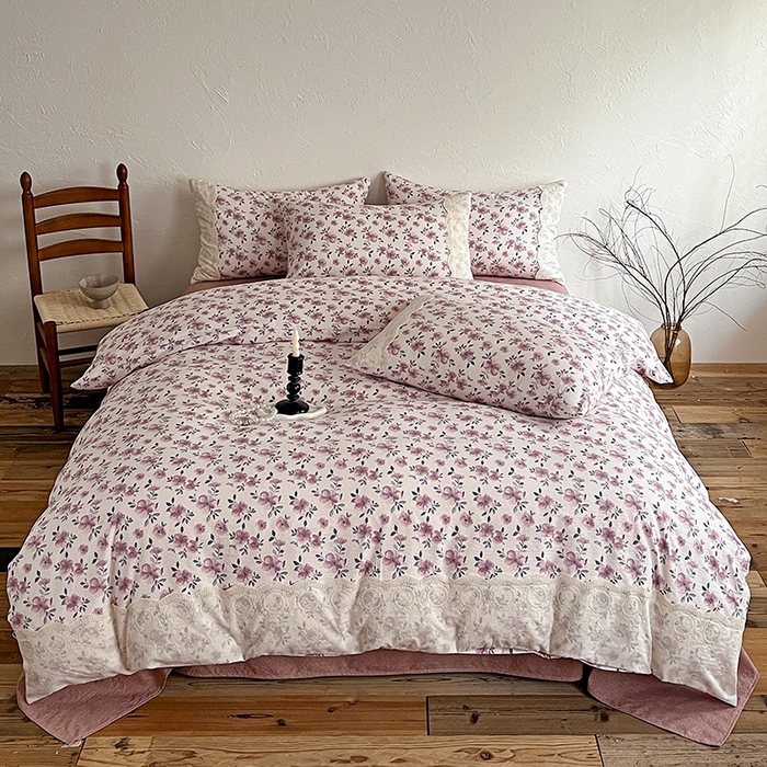 91家纺网 家纺一手货源 找家纺 （总）仟网汇 2025新款亚麻复古花边系列四件套