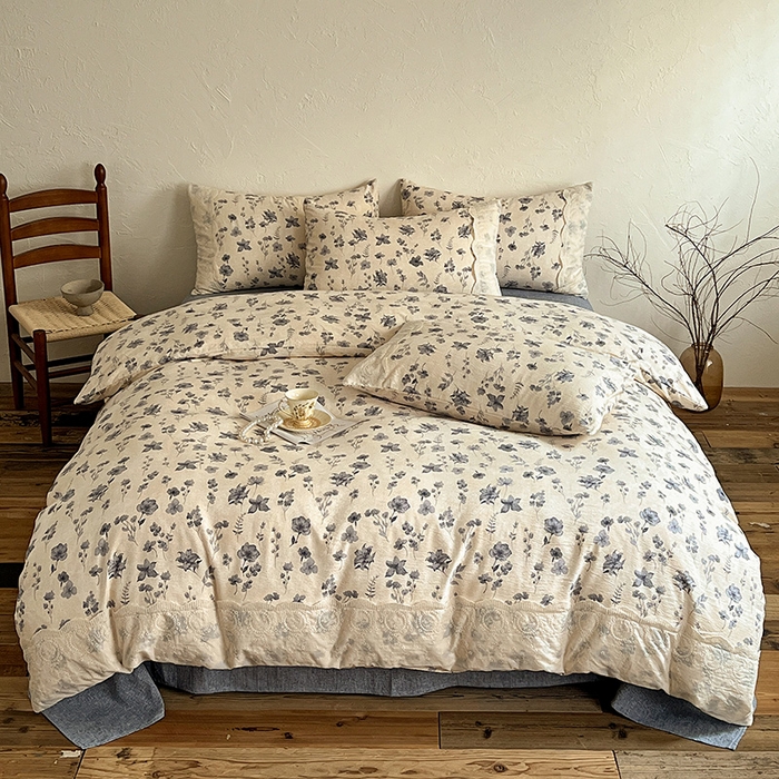 91家纺网 家纺一手货源 找家纺 （总）仟网汇 2025新款亚麻复古花边系列四件套