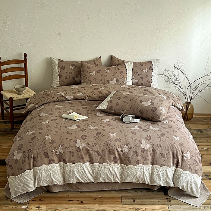 91家纺网 家纺一手货源 找家纺 （总）仟网汇 2025新款亚麻复古花边系列四件套