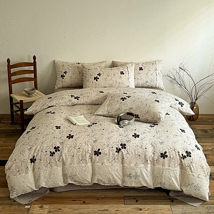 91家纺网 家纺一手货源 找家纺 （总）仟网汇 2025新款亚麻复古花边系列四件套