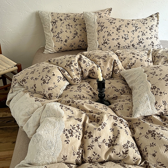 91家纺网 家纺一手货源 找家纺 （总）仟网汇 2025新款亚麻复古花边系列四件套